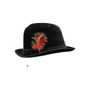 Richman Brothers Vintage Black Velour Hat Mens Size 7 1/8 Red Feather